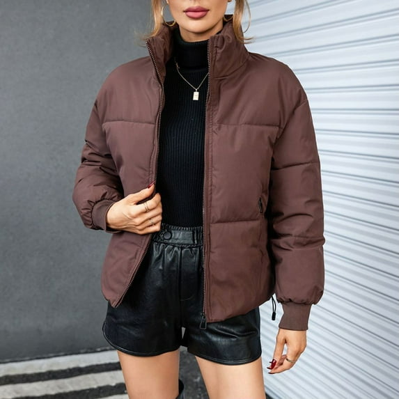 Womens Winter Quilted Jackets Long Sleeve Full Zip Jacket Coats With Pockets Puffy Coat Womens Ladies Lightweight Winter Jacket Moms Jacket Long Hooded Sweater Women Womens Style Winter Coat Women