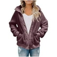 thumbnail image 1 of Womens Winter Quilted Jackets Ndbuld Women's Winter Thick Plush Long Sleeved Button Pocket Solid Color Jacket on Clearance Purple 2XL, 1 of 8