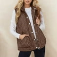 thumbnail image 1 of Womens Winter Quilted Vests Sleeveless Zip up Button Stand Collar Jackets Warm Coat with Pockets Outerwear Waistcoat Coffee M, 1 of 8