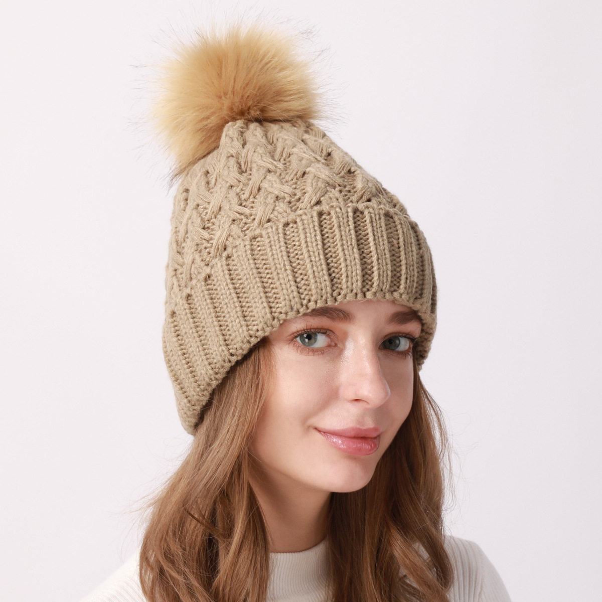 Womens Winter Ribbed Beanie Crossed Cap Chunky Cable Knit  display picture 3
