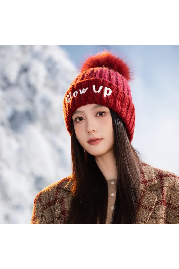 Womens Winter Ribbed Beanie Crossed Cap Chunky Cable Knit Pompom Soft Warm Hat