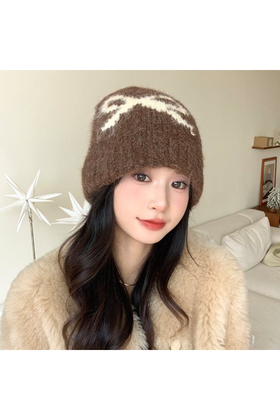 Womens Winter Ribbed Beanie Crossed Cap Chunky Cable Knit Pompom Soft Warm Hat