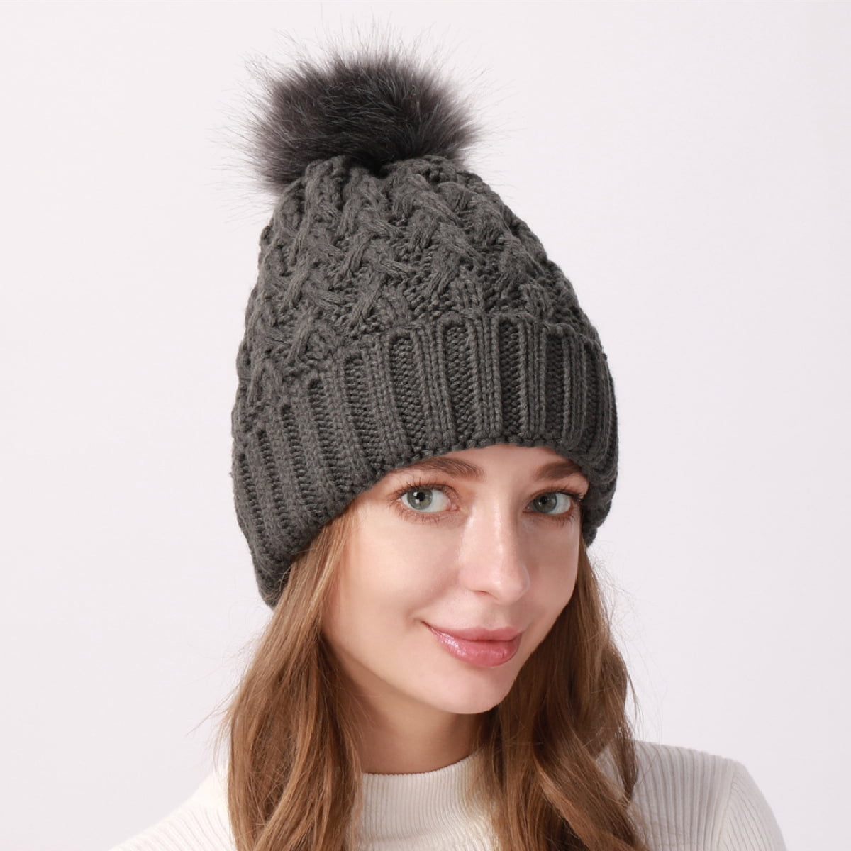 Womens Winter Ribbed Beanie Crossed Cap Chunky Cable Knit 