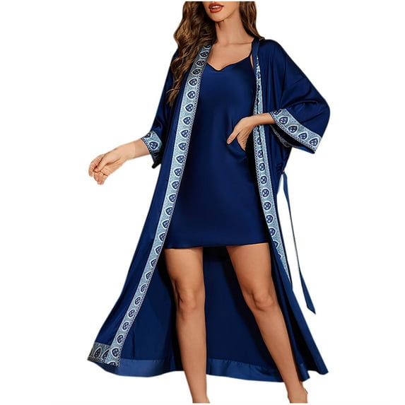 Womens Winter Robes Clearance Akafmk Womens Robes Long Length,Silk Robes for Women Plus Size,Fashion Women Solid Color Imitation Silk Tassels Lace Up Cardigan Eobe Bath Leisure Wear