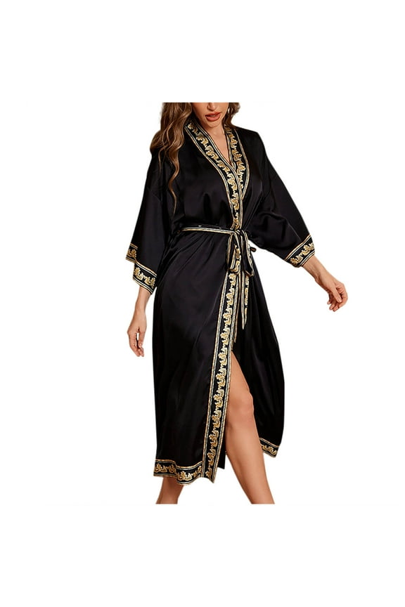 Womens Winter Robes Akafmk Womens Robes Long Length,Silk Robes for Women Plus Size,Fashion Women Solid Color Imitation Silk Tassels Lace Up Cardigan Eobe Bath Leisure Wear
