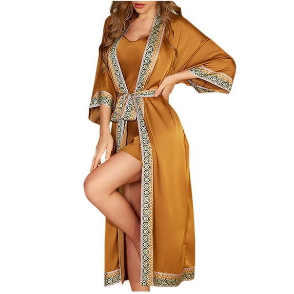 Womens Winter Robes Clearance Akafmk Womens Robes Long Length,Silk Robes for Women Plus Size,Fashion Women Solid Color Imitation Silk Tassels Lace Up Cardigan Eobe Bath Leisure Wear