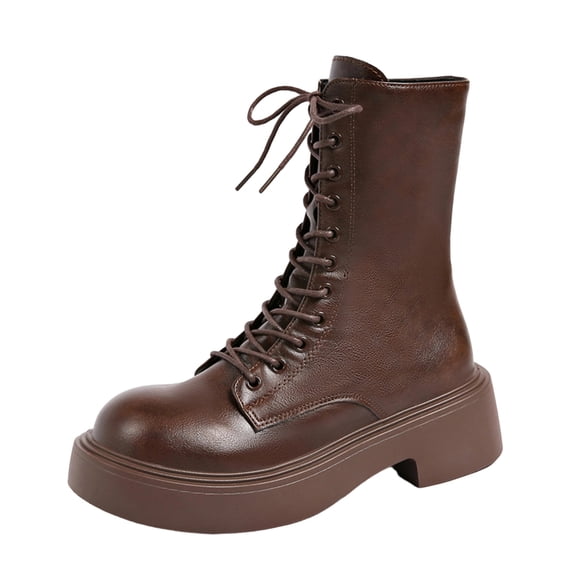 Womens Winter Round Toe Front Buckle Ankle Boots Chunky Heel Faux Leather For Party Nights