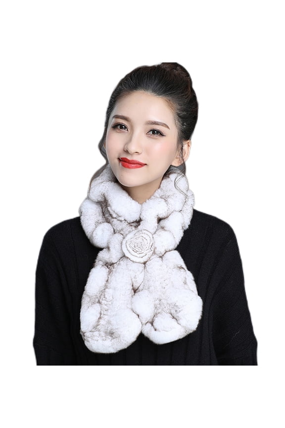 Womens Winter Scarf Artificial Feeding Rabbit Fur Neck Warmer Ruffled Design Neckerchief Warm Wrap