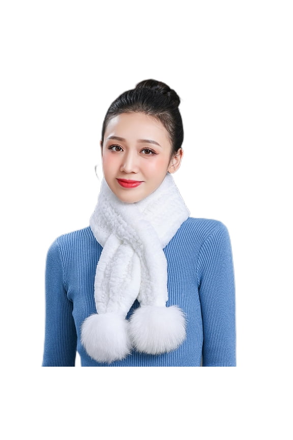 Womens Winter Scarves Artificial Feeding Rabbit Fur Scarf with Pompom Neck Warmer Warm