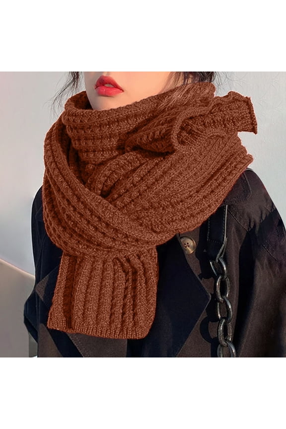 Womens Winter Scarves, Duoif Women's Solid Color Knitted Wool Scarf for Women Coffee