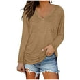 thumbnail image 1 of Womens Winter Sexy V Neck Long Sleeve Tops Solid Regular Casual Blouse Khaki,L, 1 of 9