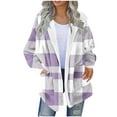 thumbnail image 1 of Womens Winter Sherpa Coats Fleece Lined Hooded Sweater Cardigan Oversize Fit Warm Printed Jackets with Pockets (M, Purple), 1 of 5