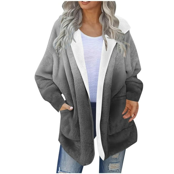 Womens Winter Sherpa Coats Fleece Lined Hooded Sweater Cardigan Oversize Fit Warm Printed Jackets with Pockets (S, Black)