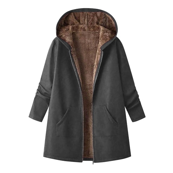 Womens Winter Sherpa Lined Coat Full Zip Up Jacket Warm Thick Fleece Hooded Long Sweatshirt Overcoat with Pockets (S, Dark Gray)