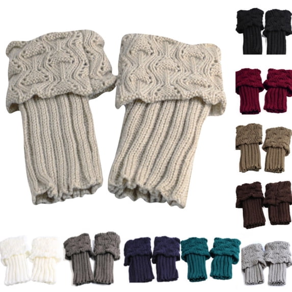 Womens Winter Short Boots Socks Winter Warm Boot Cuffs Toppers Crochet Knitted Boot Cuffs Leg Warmers Socks Beige