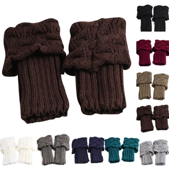 Womens Winter Short Boots Socks Winter Warm Boot Cuffs Toppers Crochet Knitted Boot Cuffs Leg Warmers Socks Coffee
