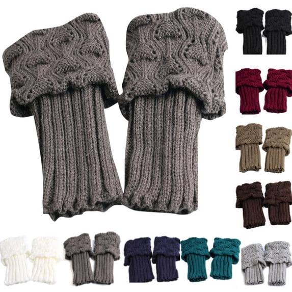 Womens Winter Short Boots Socks Winter Warm Boot Cuffs Toppers Crochet Knitted Boot Cuffs Leg Warmers Socks Dark Gray