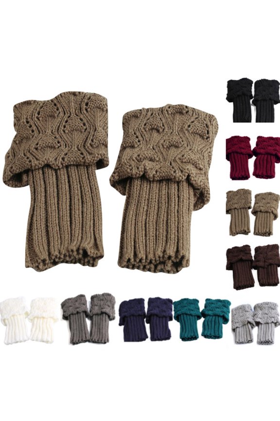 Womens Winter Short Boots Socks Winter Warm Boot Cuffs Toppers Crochet Knitted Boot Cuffs Leg Warmers Socks Khaki