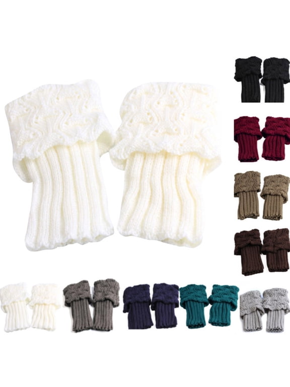 Womens Winter Short Boots Socks Winter Warm Boot Cuffs Toppers Crochet Knitted Boot Cuffs Leg Warmers Socks White