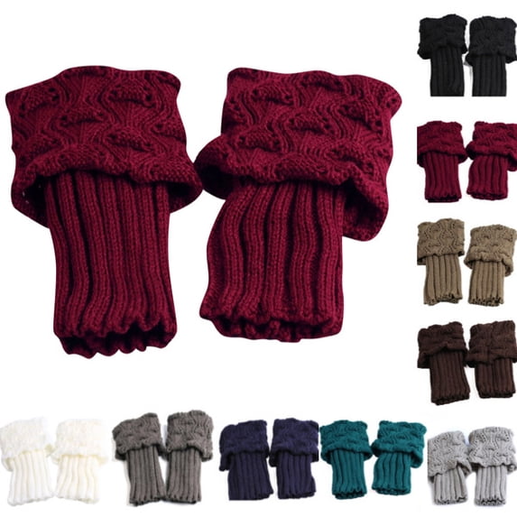 Womens Winter Short Boots Socks Winter Warm Boot Cuffs Toppers Crochet Knitted Boot Cuffs Leg Warmers Socks Wine