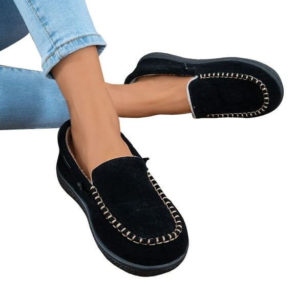 Womens Winter Slip on Penny Loafers Snow Boots Fashion Casual Comfortable Suede Fleece Lined Ankle Booties