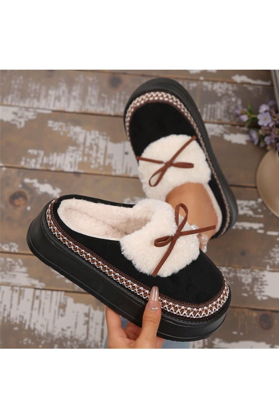 Womens Winter Slippers Thick Suede Shearling Snow Boots Warm Comfy Short Casual