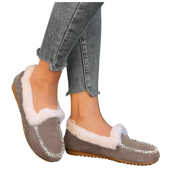 Womens Winter Snow Boots 2025 Comfy Warm Fuzzy Slip on Penny Loafers Walking Boat Shoes Casual Flats Ankle Booties