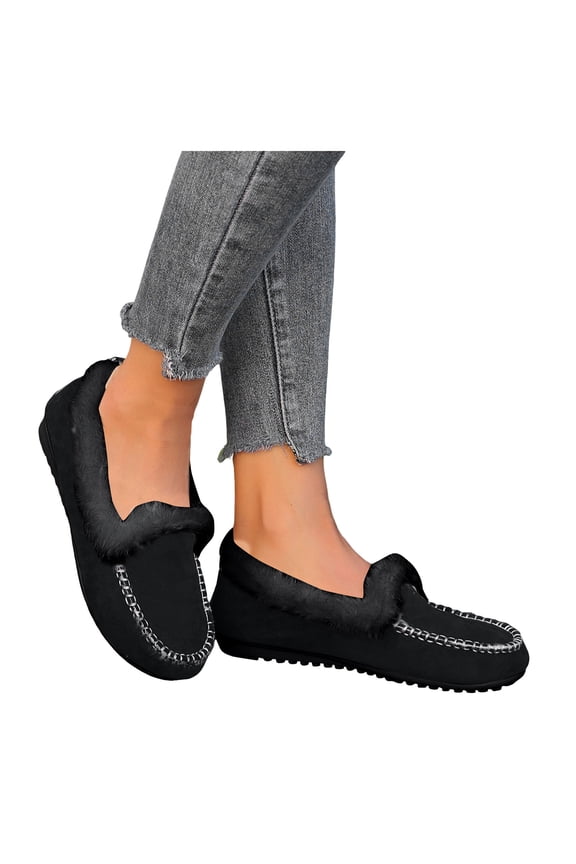 Womens Winter Snow Boots 2025 Comfy Warm Fuzzy Slip on Penny Loafers Walking Boat Shoes Casual Flats Ankle Booties