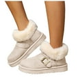 thumbnail image 1 of Womens Winter Snow Boots 2025 Fashion Buckle Cozy Warm Fuzzy Fleece Lining Suede Platform Mid Calf Ankle Booties for Cold Weather White Size 7.5, 1 of 8