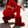 thumbnail image 1 of Womens Winter Snow Boots Faux Fur Lining Warm Fuzzy Fluffy Flat Shoes Outdoor Walking, 1 of 7