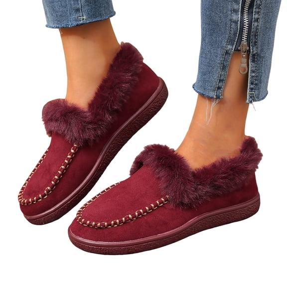 Womens Winter Snow Boots Fleece Lined Warm Casual Slip on Loafers Platform Moccasins Outdoor Plush Short Booties