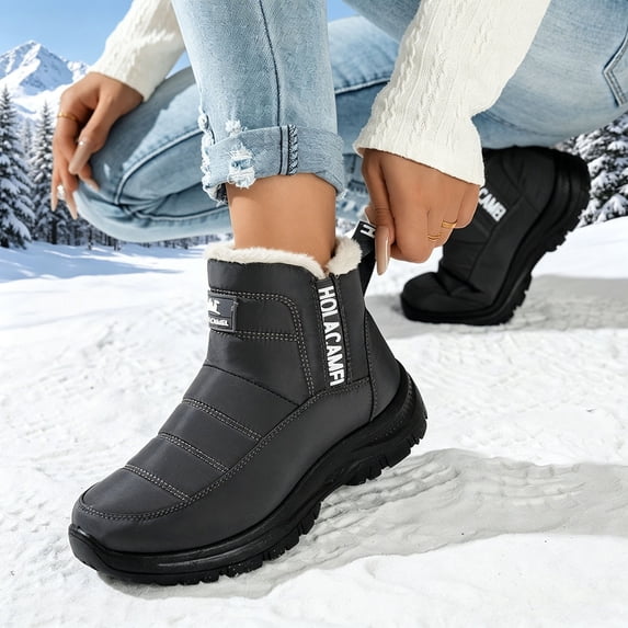 Womens Winter Snow Boots Fur Lined Warm Ankle Boots Lightweight Comfortable Shoes Outdoor Walking Snow Shoes Thickened Soft-Soled Boots