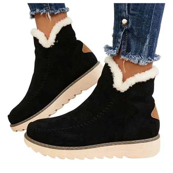 Womens Winter Snow Boots Fuzzy Lined High Top Ankle Booties Suede Round Toe Slip on Thick Sole Outdoor Walking Shoes