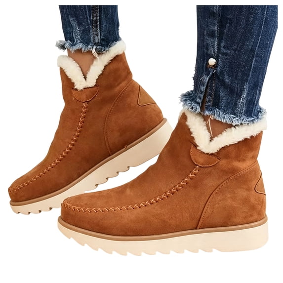 Womens Winter Snow Boots Fuzzy Lined High Top Ankle Booties Suede Round Toe Slip on Thick Sole Outdoor Walking Shoes