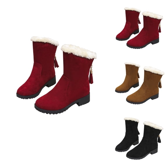 Womens Winter Snow Boots Mid Calf Faux Fur Lined Insulated Shoes Thick Sole Comfortable Outdoor Boots
