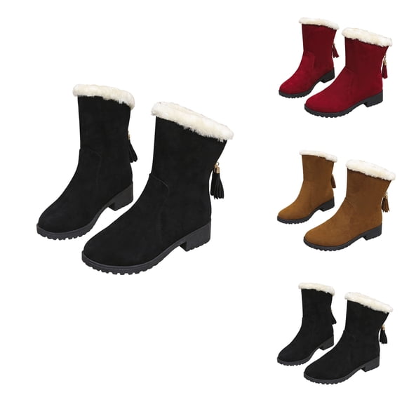 Womens Winter Snow Boots Mid Calf Faux Fur Lined Insulated Shoes Thick Sole Comfortable Outdoor Boots