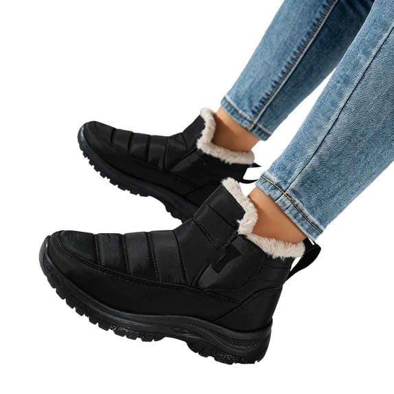 Womens Winter Snow Boots Thickened Fleeced Lined Round Toe Casual Warm Comfortable Non Slip Ankle Booties Black 7