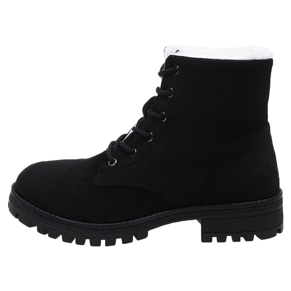 Womens Winter Snow Boots Warm Fleece Lined Winter Shoes Lace Up Comfortable Non Slip Ankle Block Booties Outdoor Black 5.5