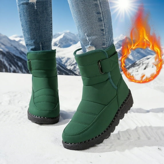 Womens Winter Snow Boots With Warm Fur Lining Comfortable Booties Non Slip Waterproof Outdoor Shoes (Green,39)