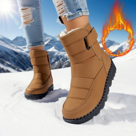 Womens Winter Snow Boots With Warm Fur Lining Comfortable Booties Non Slip Waterproof Outdoor Shoes (Khaki,42)
