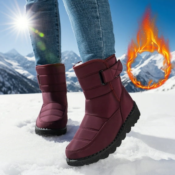 Womens Winter Snow Boots With Warm Fur Lining Comfortable Booties Non Slip Waterproof Outdoor Shoes (Wine,39)