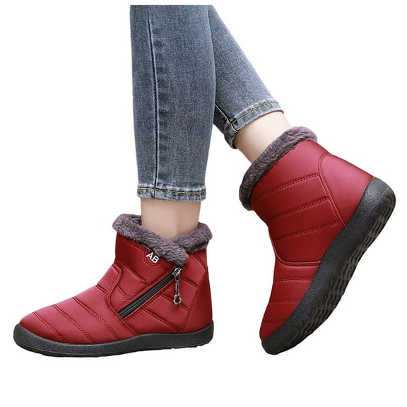 Womens Winter Snow Boots for Elderly Woman Comfortable Warm Fleece Lined Zipper Non Slip Work Walking Ankle Booties