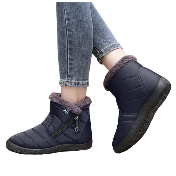 Womens Winter Snow Boots for Elderly Woman Comfortable Warm Fleece Lined Zipper Non Slip Work Walking Ankle Booties