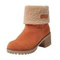 thumbnail image 1 of Womens Winter Snow Boots with Fleece Lined Cuff Suede Warm Platform Chunky Lug Heels Mid Calf Short Booties, 1 of 6