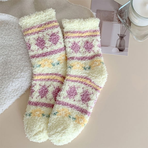 Womens Winter Socks with Cute Print for Soft Warm Floor Slipper Socks Indoor Outdoor Thermal Comfy Light Yellow,A