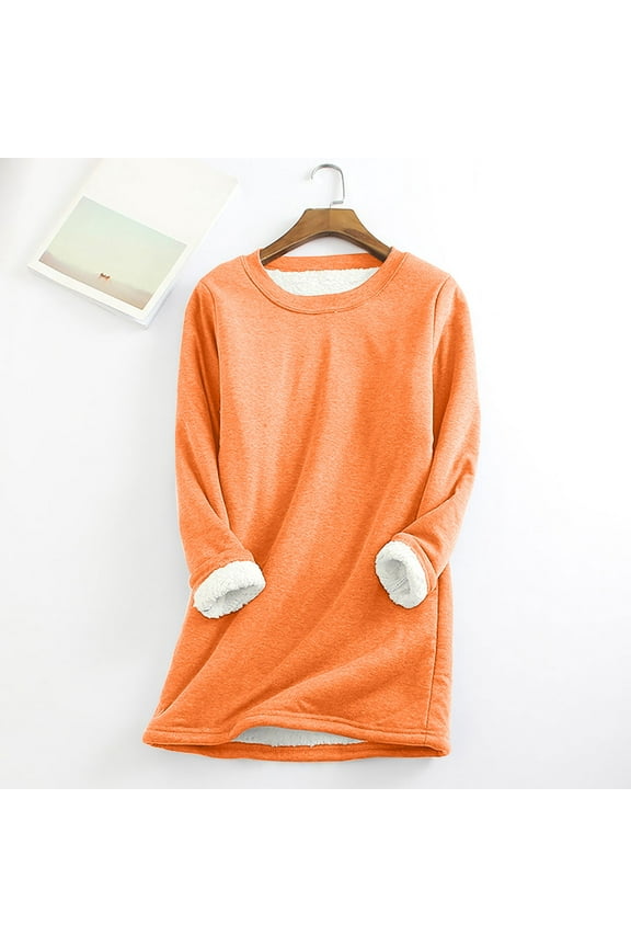 Womens Winter Soft Sherpa Fleece Lined Pullover Crewneck Solid Color Sweatshirt