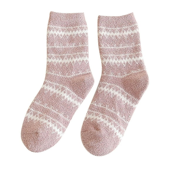 Womens Winter Stripe Socks Autumn And Winter Mid Tube Socks Fleece Thickened Warm Stockings