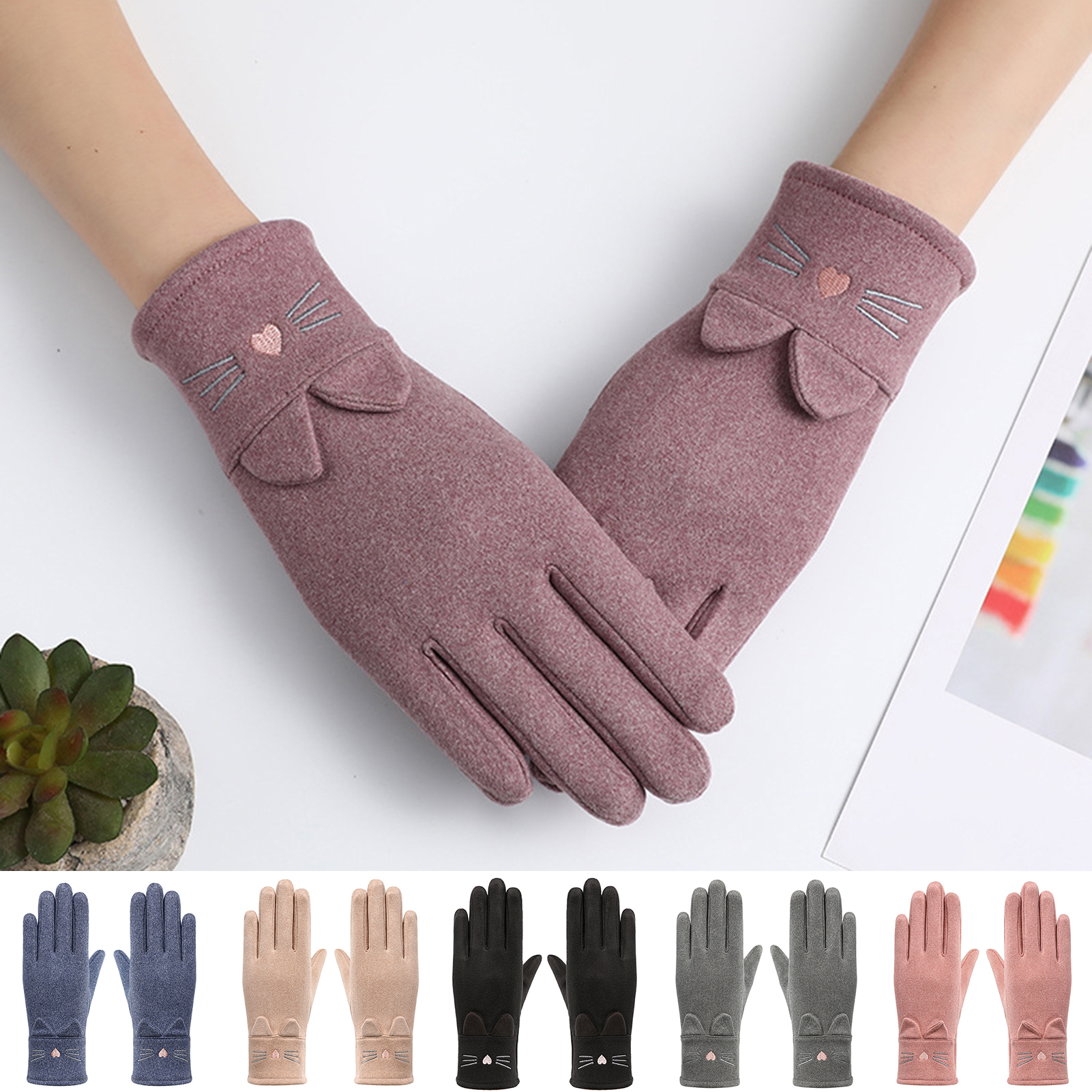 1pair Fingerless Fleece Fishing Gloves With Embroidery For Women