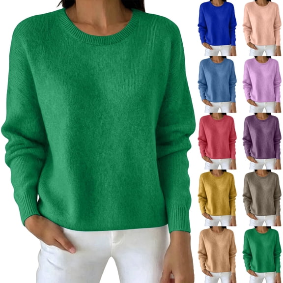 Womens Winter Sweaters Long Sleeve Slim Tops for Women Crew Neck Knitted Warm Cropped Pullover Sweater