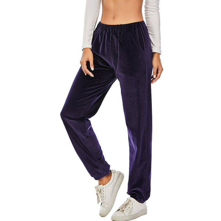 Womens Winter Sweatpants Velvet Velour Pocket Athletic Leisure Baggy Lounge  Pants High Waist Yoga Pants Tracksuits with Pockets, S-XXL